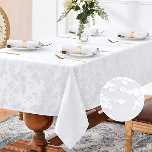 Romanstile große Tischdecke 300x150 Weihnachten weiß abwaschbar rechteckig Luxuriös Jacquard-Damast Muster wasserabweisend Tischtuch Tafeltuch für Geburtstag,Feste,Silvester,Party,Jahrestag,Geschenk