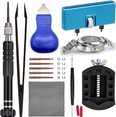 Watch Battery Replacement Tool Kit, TICFROG Watch Repair Kit, Suitable for Watch Back Removal with Watch Opener Tool Anti-static Tweezers, 5 in 1 Screwdrivers, Prying Knife, Spring Bar Tool and