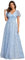 Ever-Pretty Robe Cérémonie Femme Fleurie Longue Col V Manches Courtes Tulle Robe de Plage Casual Glace Bleue 48