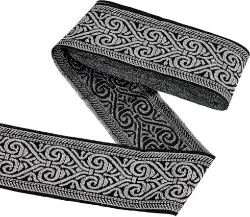 MAYJOYDIY 7 m Schwarzes Vintage Jacquardband 50mm Stickerei Im Ethnischen Stil Polyesterbänder Herzmuster Tirolerband Zum Nähen von Kleidung Taschen Verzierungen