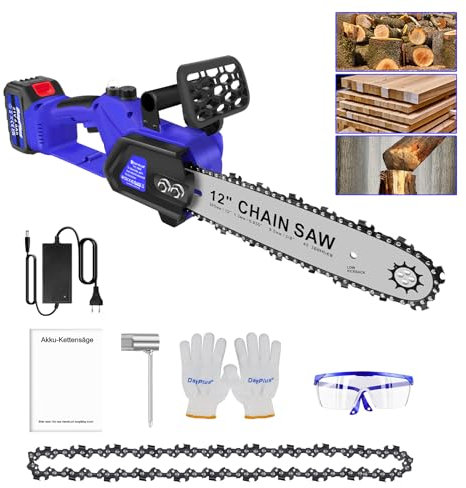 12 Pouces Scie à Chaîne Électrique Sans Fil Tronçonneuse à Batterie 4000mAh,Tronçonneuse légère avec système d'huile pour la coupe du bois, l'élagage des arbres et la taille des branches