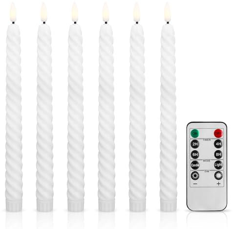 Vehoukli 6 Stück LED Kerzen Stabkerzen Flammenlose Schwebende Kerzen mit Timerfunktion Fernbedienung Echtwachs-Spiral-Fensterkerzen für Weihnachtsdeko Heimdekoration Hochzeit Party 2 x 25 cm