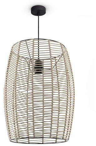 Paco Home LED Pendelleuchte Wohnzimmer Pendellampe Hängeleuchte Esszimmer Küche Deko Vintage Korboptik Boho Natur E27, Lampenart:Pendelleuchte, Farbe:Schwarz 2