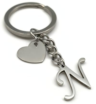 Schlüsselanhänger Buchstabe mit Herz | A-Z Buchstaben | Handmade Edelstahl Anhänger | Name Initiale Geschenk Partner Freund Freundin (N)