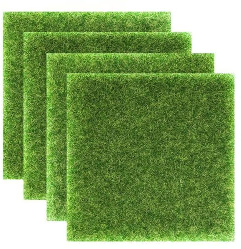 NHQZ 4 PCS Mini Erba Artificiale,Miniature Erba Decorazione,Erba Artificiale in Miniatura,Tappeto in Erba Sintetica Giardino,Erba Artificiale in Plastica Prato per Ornamento del Giardino,15x15cm