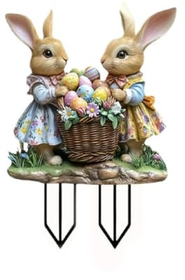 Nlqhyrexion Gartenstecker Ostern, 2D Ostern Schild Wetterfest, Acryl Osterhase Werbeschilder Deko, Frühlingsdeko, für Draußen Outdoor Garten