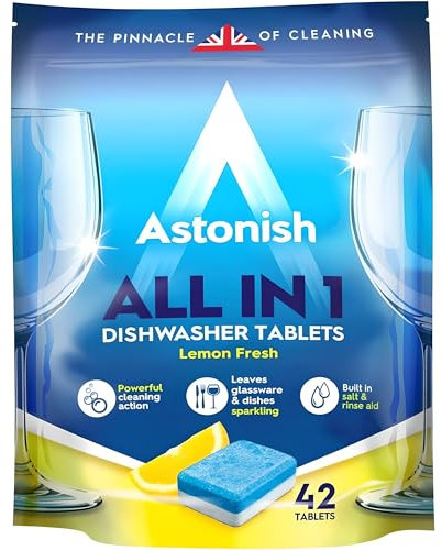 AMK® All In 1 Dishwasher Tablets 42 Tabs Fresh Lemon Zesty Scent Powerful Clean Sparkling Glassware and Dishes Included Salt Rinse Aid