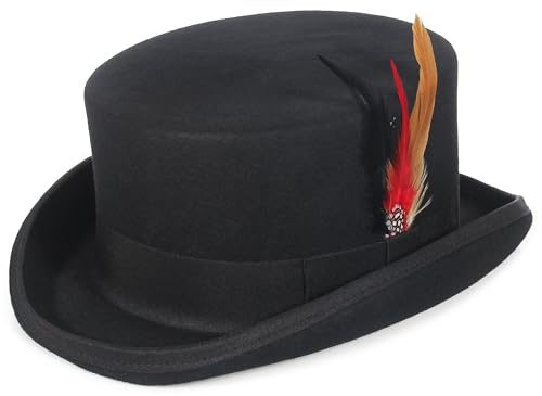 GEMVIE Cappello a cilindro da uomo, 100% lana, cappello a cilindro in raso, foderato in raso, colore: nero