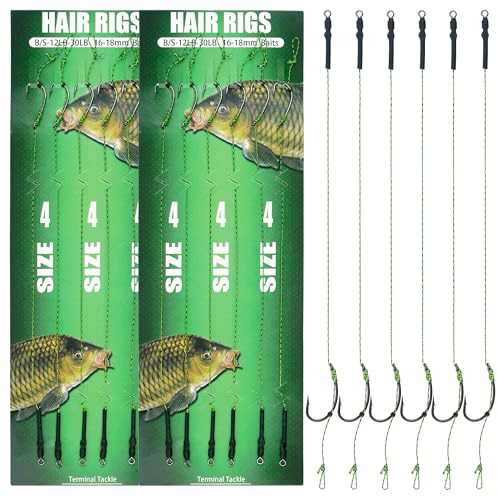 Carp Fishing Hair Rigs Kit - 12pcs Braided Thread Line Curved Barb Hook High Carbon Steel Hook Rolling Swivel Boilies Carp Fishing Rigs