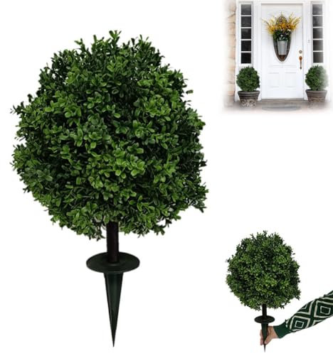 Cikiki 1 stücke Künstliche Pflanzen Outdoor, 16 Zoll Künstliche Buchsbaum Topiary Ball Bäume mit Boden Spike, Outdoor Faux Pflanzen UV-beständig Faux Grün Sträucher für Innen, Garten, Garten, Veranda