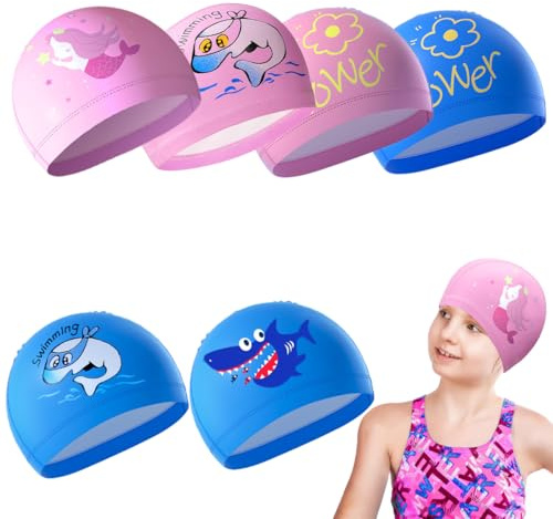 Garegce Kids Swimming Cap, Kids Fabric Swim Cap Waterproof Comfortable Soft Children'S Swim Hat, Unisex for Boys Girls Toddler Children Teens for Age 3-6-10, Cute Cartoon Pattern