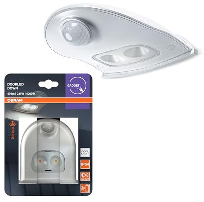 OSRAM Luce LED per porte con sensore di movimento, a batteria, 4000K, 40lm, 0,95W, IP54, bianca, luce rivolta verso il basso, per aree di ingresso