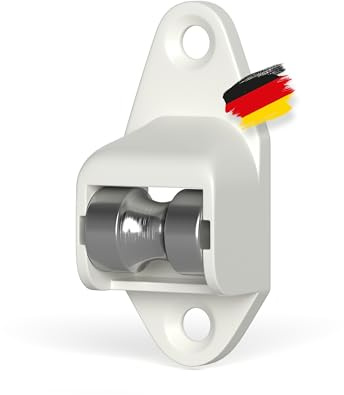 BAUHELD® Schnurführung Rollladen [Made in Germany] - Mini Schnurfuehrung mit Leitrolle aus Stahl [1 Stück] - Für Schnurwickler bis 4,5mm Rolladen-Schnur - Langzeitlauf - Lochabstand 40mm - Weiß