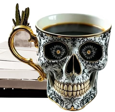 Generico Tazza Da Caffè - Tazza In Resina Tema Teschio Halloween | Stoviglie Arte Scura Di Effetto Moda Tutte Le Stagioni Per Interni Ed Esterni