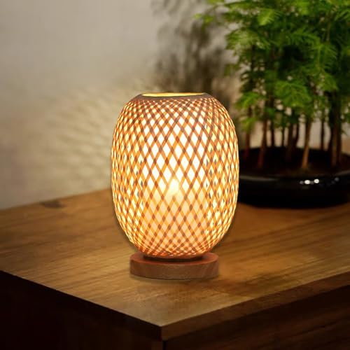 GUANSHAN Handgefertigte Bambus Gewebte Tischlampe Japanischer Stil Tischlicht Kleines Nachtlicht Dekorative Tischleuchte FüR Schlafzimmer, Hotel, Homestay