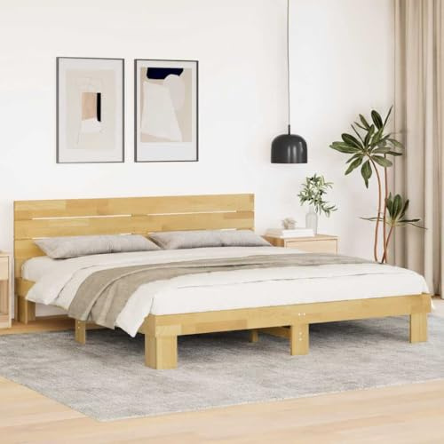 Qnhdfrt Massivholzbett Eiche 200x200 cm Doppelbett mit Kopfteil Lattenrost hohe Langlebigkeit Modernes Design für Schlafzimmer und Gästezimmer