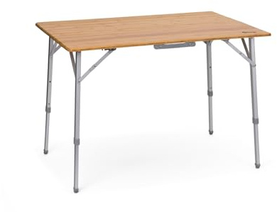 HTNACE Falttisch 100 x 72 cm, Höhenverstellbar von 49-70 cm, Bambustisch für Camping, Outdoor, Garten & Picknick, Tragbar mit Aluminiumrahmen, Klapptisch mit Tragetasche, Belastbar bis 30 kg