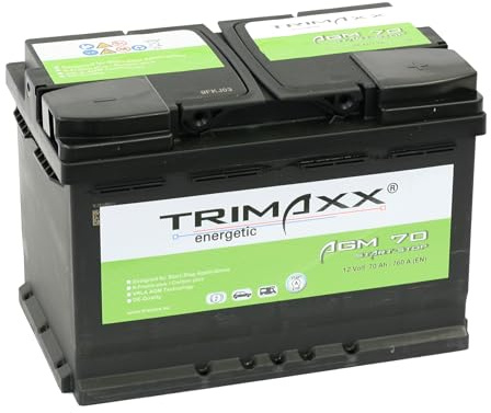 TRIMAXX AGM Autobatterie 12V 70Ah 700A/EN Starterbatterie VRLA, Start-Stop & Standheizung geeignet, absolut wartungsfrei statt 69Ah