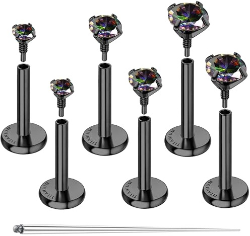 Sllaiss 3 Paare G23 Titan Helix Piercing Tragus Piercings Medizinische | 16G/18G Hypoallergen Ohrstecker Labret Stecker Nasenpiercing Innengewinde Piercings Ohr Knorpel Conch Piercing