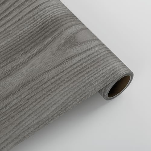Vinylboden Selbstklebend, PVC Bodenbelag Selbstklebend | Vinyl Holzoptik Bodenaufkleber Wasserdicht Verschleißfest Meterware für Küche Wohnzimmer Badezimmer Grau 30X1000cm