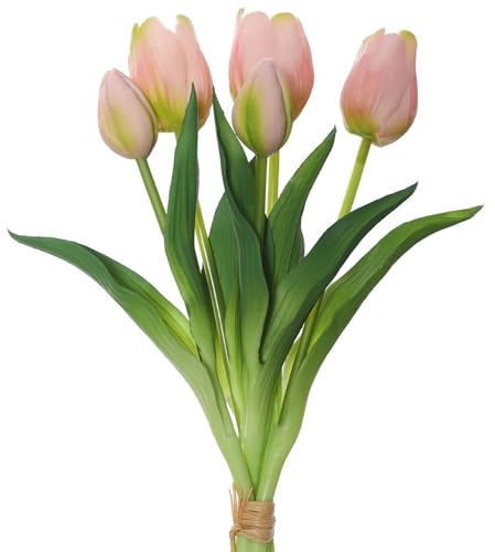 ZVD Tulpen Künstlich wie Echt, Kunstblumen, Frühlingsdeko, mit 3 Tulpen und 2 Tulpenknospen, Kunstblumen wie Echt, Deko Frühling Blumenstrauß Osterdeko Frühlingsdeko (Rosa)