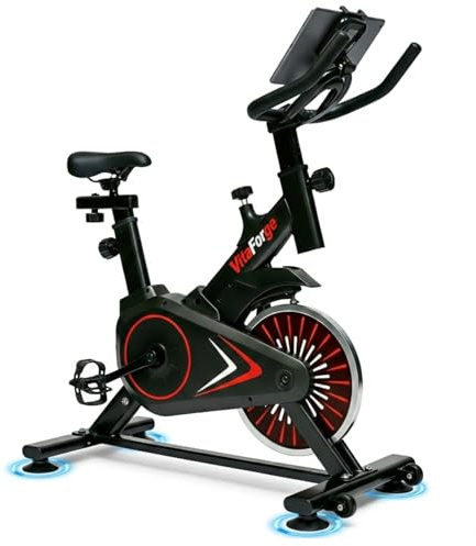Heimtrainer fahrrad für Zuhause – Cardio & Po-Training mit ergometer Indoor Cycling Bike, 5-fach höhenverstellbar, 3KG Schwungrad, ultra-leiser Betrieb bis 120kg Belastung(Black/Red)