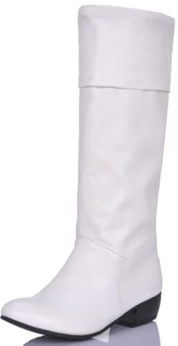 Asterisco Stivali Alti Donna Senza Chiusura Tacco Medio a Blocco Punta Rotonda Quotidiana Scarpe 250224 Bianco Numero 43 Eu/45Cn
