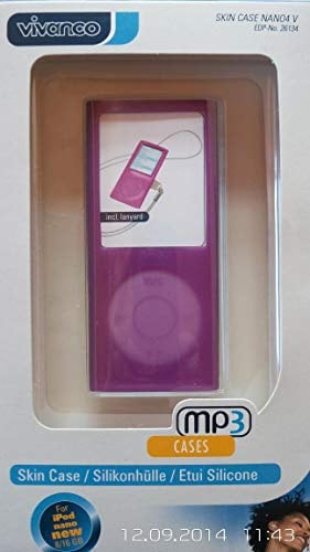 Vivanco Skin Case Silikonhülle (Anti-Dust-Finish, Zugang zum Kopfhöreranschluss und Docking Port, Lanyard 45 cm) für Applei Pod Nano 4G violett