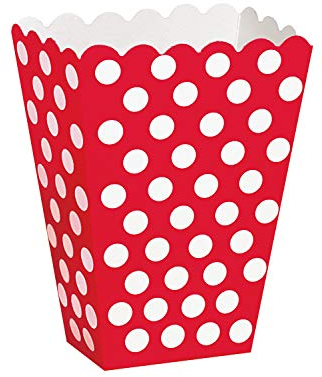 Unique-suministros para fiestas Paquete de 8 cajas para palomitas a lunares, color rojo, (59292)