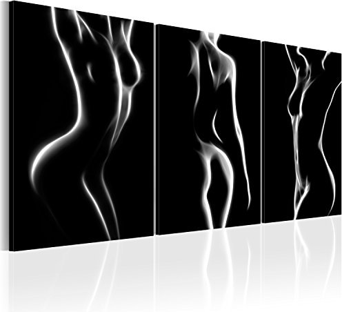 B&D XXL - Leinwand Bilder Körper 120x60 cm (je 40x60 cm) Vlies Leinwandbild 3 Teilig Kunstdruck Wandbilder XXL Wanddekoration Wohnzimmer Wandbild - Frau Schwarz weiß Silhouette h-B-0052-b-e