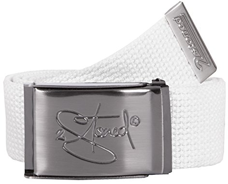 2Stoned Stoffgürtel Koppelgürtel Weiß 4 cm breit mit matter Schnalle 120 cm lang für Damen und Herren