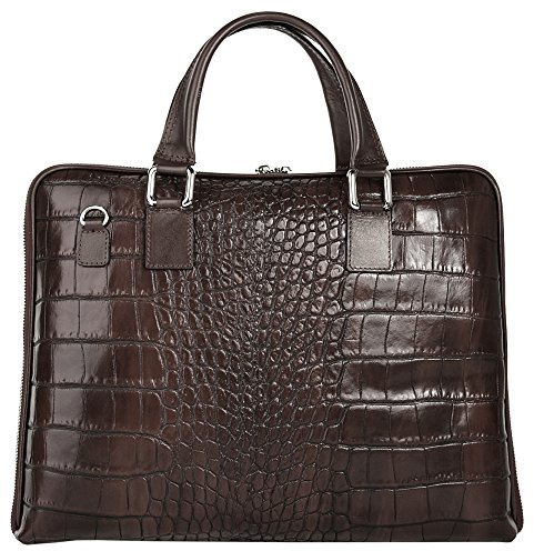BAGAN Aktentasche Echt Leder Damen Made in Italy, Business Tasche, Dokumententasche aus Leder, Croco Design Handtasche, Laptoptasche dunkelbraun
