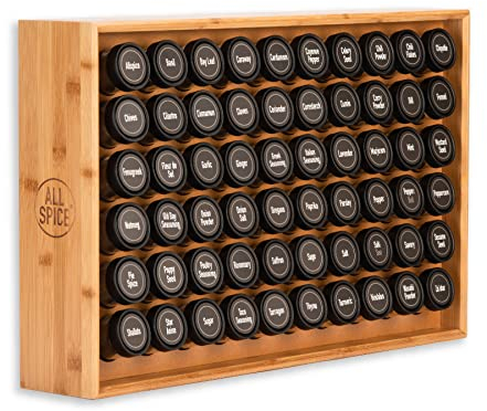 AllSpice Gewürzregal aus Holz, inkl. 60 Gläser 118 ml, Bambusholz