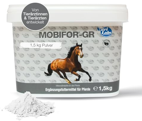 NutriLabs Mobifor®-GR Pulver für Senior-Pferde 1,5 kg - Nahrungsergänzung mit Ginkgo, Hefe, Bockshornklee usw. - MSM für Pferde - Ergänzungsmittel mit Glucosamin Pulver - Weißdorn Pferd