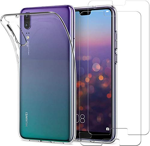 iLiebe Huawei P20 Hülle + Schutzfolie, Schutzhülle Handyhülle TPU Silikon Case Cover Schutzfolie Folie Glas [9H Härtegrad] [Ultra Klar] [Anti-Kratzen] für Huawei P20