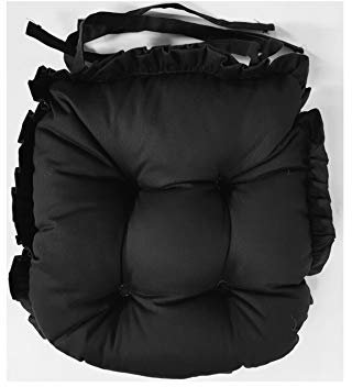 Luxury Twill Jumbo Chair Pads, Premium Extra Deep Thick Chunky Seat Cushions Vintage Style with Frill - 100% Cotton Covers In Choice Of Deep Dye Colour (Black)