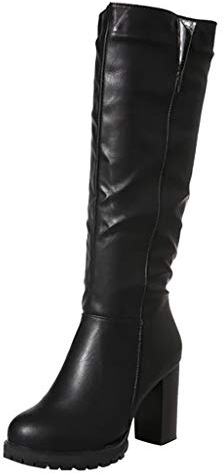 FRAUIT Stivali Donna Invernali Al Ginocchio E Plateau Stivaletti Con Tacco Largo Scarponcini Ragazza Inverno Pelle Polacchine Boots Zeppa Stivaletto Scarpe Eleganti Con Tacco Medio Da Cerimonia