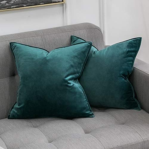 MIULEE 2er Set Samt Kissenbezug Flansch Kissenhülle Dekorative Sofakissen Dekokissen Umwickelte Kante Kissenbezüge Zierkissenbezug für Sofa Wohnzimmer Schlafzimmer 40x40 cm Malachitgrün