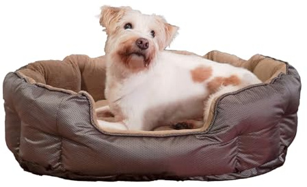 ThermoSwitch Santorini orthopädisches Hundebett – isolierendes Wendebett mit Memory Foam, druckentlastend & beidseitig nutzbar für Sommer & Winter (Braun, M)
