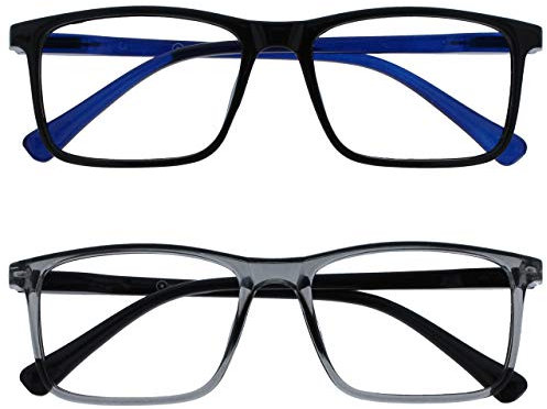 OPULIZE Ink Fernbrille 2er Pack Kurzsichtigkeit Groß Rechteckig Rahmen Federscharniere Kratzfest Schwarz Grau Herren Damen MM4-17 -1.00