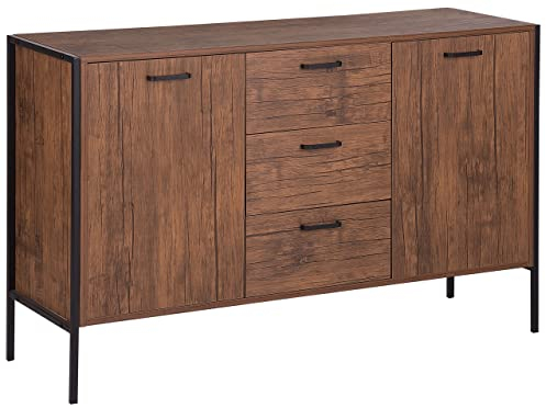 Beliani Aparador de Madera Oscura y Negro con cajones salón Industrial Tifton