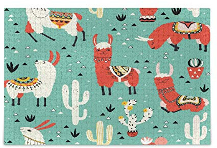 Mnsruu Llamas Kaktus Topf Grün Puzzle Freizeit Kreative Spiele 1000 Teile für Erwachsene Kinder Geschenk