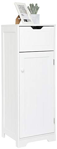 Mondeer Bathroom Floor Cabinet, Storage Unit With 1 Drawer 1 Door 2 Shelves, 32x30x87cm White MDF Painted Wood Free Standing Cupboard for Bathroom Living Room Porch