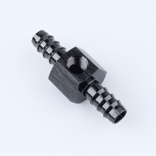 AC PERFORMANCE 3/8 Barb with 1/8 NPT Sensor Gauge/Gage Port Hose Tube Fitting Fuel Pressure Take Off Adapter Aluminum Black