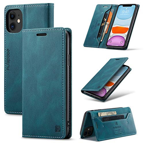 TOHULLE for iPhone 11 Case, Vintage Wallet Case RFID Blocking Card Holder Kickstand Built-in Magnetic Closure Flip Folio Leather Case for iPhone 11 - Blue