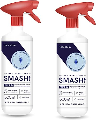 SMASH Spray Insetticida Anti Pesciolini d'argento per Casa - Adatto per Ambienti con Animali Domestici - 2x500 ml - Non Macchia è Adatto per i Tessuti. Senza Permetrina - Istruzioni incluse