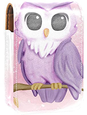 Lippenstift-Etui mit Spiegel, niedliche Eule, Lipgloss-Halter, tragbare Lippenstift-Aufbewahrungsbox, Reise-Make-up-Tasche, Mini-Leder-Kosmetiktasche für 3 Lippenstifte, Mehrfarbig, 9.5x2x7