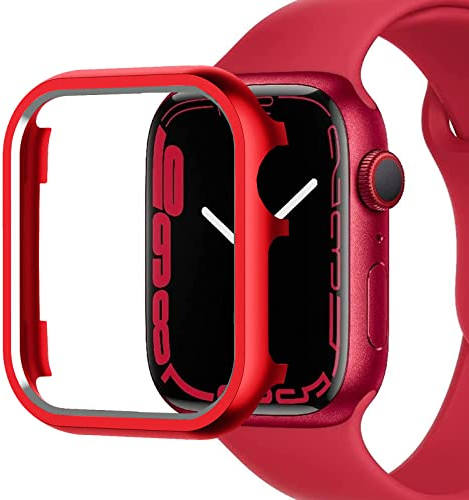 Miimall Custodia per Apple Watch Serie 9/8/7 41mm, Case in Lega di Alluminio, Custodia Sottile Antiurto Senza Protettore Dello Schermo, Cover Cornice Solido per Apple Watch 41mm Serie 9/8/7, Rosso