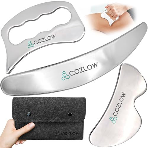 COZLOW 3-in-1 Edelstahl-Muskelschaber-Werkzeugset – Körperschaber-Massagewerkzeuge für die IASTM-Therapie – Tiefengewebe-Gua-Sha-Massagegerät