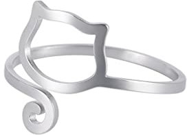 TEAMER Edelstahlring Herz Katze Pfote Blume Schlange Stern Musik Paar Ringe Verstellbarer Fingerring (Katze)